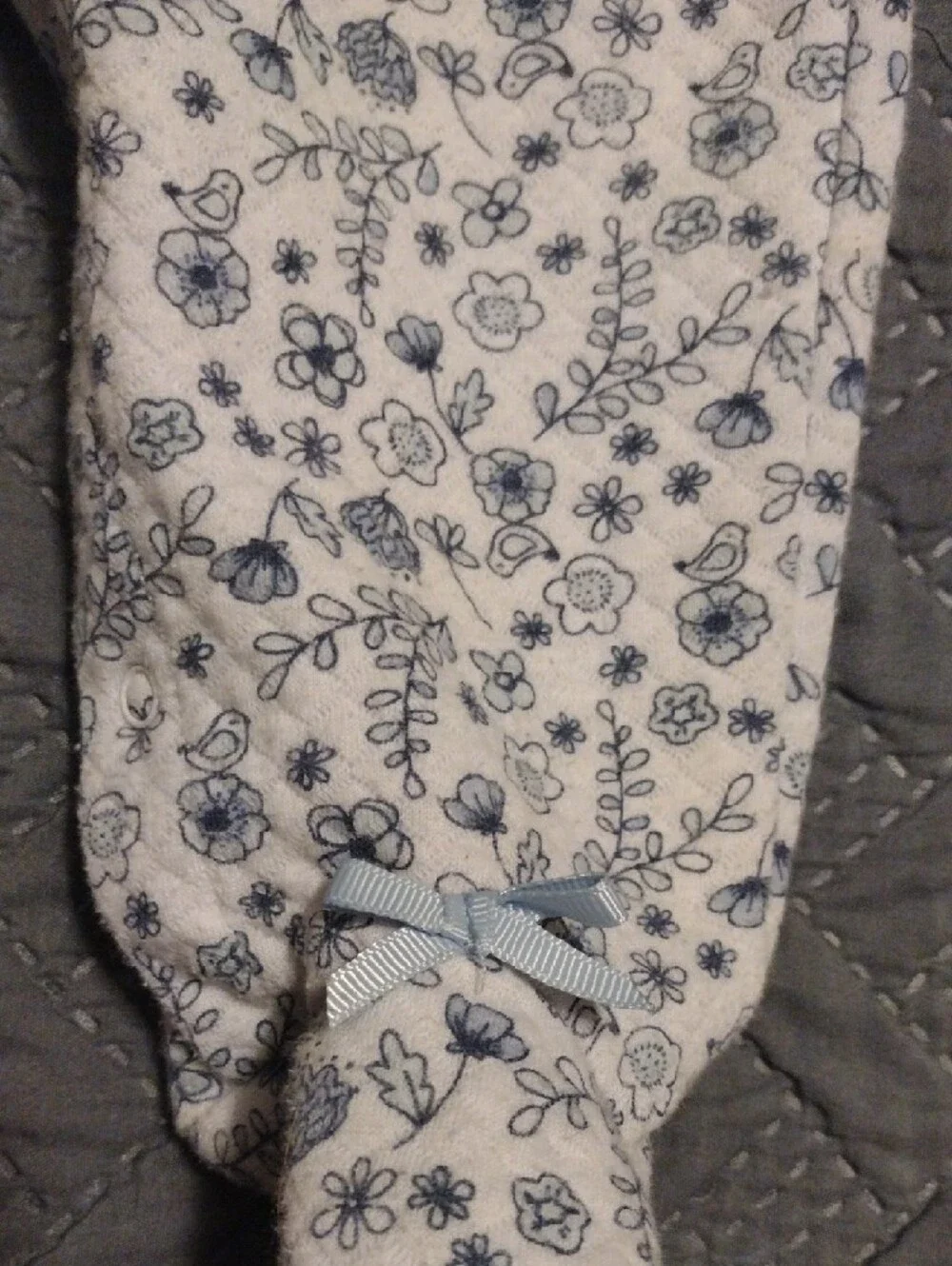 Laura Ashley Cream Footed One-Piece with Light Blue Floral Print
